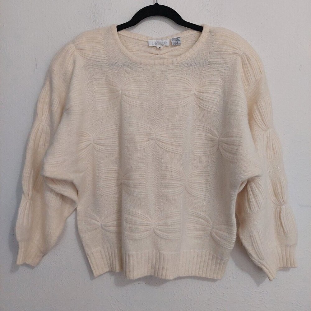 Schrader Vintage 80s‎ Cream Knit Sweater Wool Angora Blend Butterfly Effect Sz M